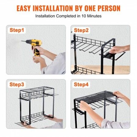 Power Tool Organizer 8 Slot 3 Layers Cordless Drill Holder Wall Mount Battery Charging Station Storage Rack Multi-Function Garage Organization Heavy Duty