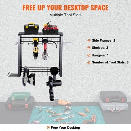 Power Tool Organizer 8 Slot 3 Layers Cordless Drill Holder Wall Mount Battery Charging Station Storage Rack Multi-Function Garage Organization Heavy Duty