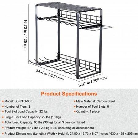 Power Tool Organizer 8 Slot 3 Layers Cordless Drill Holder Wall Mount Battery Charging Station Storage Rack Multi-Function Garage Organization Heavy Duty