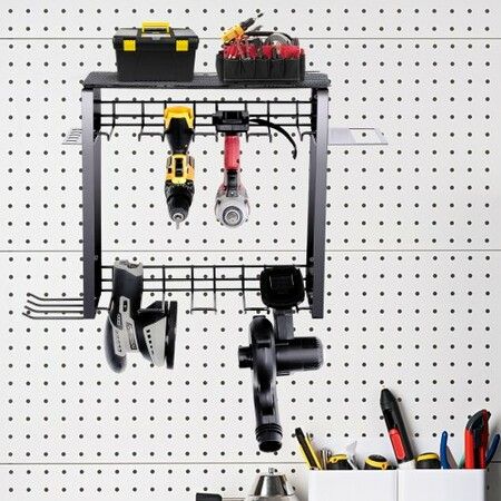 Power Tool Organizer 8 Slot 3 Layers Cordless Drill Holder Wall Mount Battery Charging Station Storage Rack Multi-Function Garage Organization Heavy Duty