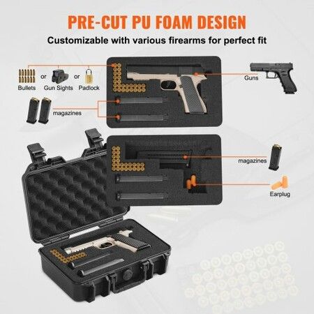 Hard Pistol Cases with Pre-cut PU Foam Lockable Pistol Case for 1 Pistol