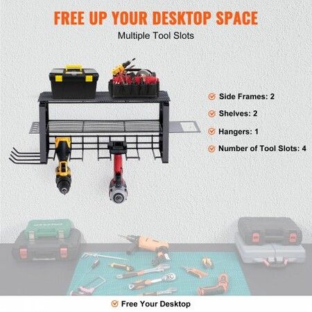 Power Tool Organizer 4 Slot 3 Layers Cordless Drill Holder Wall Mount Battery Charging Station Storage Rack Multi-Function Garage Organization Heavy Duty