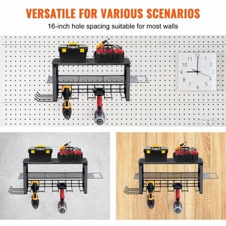 Power Tool Organizer 4 Slot 3 Layers Cordless Drill Holder Wall Mount Battery Charging Station Storage Rack Multi-Function Garage Organization Heavy Duty