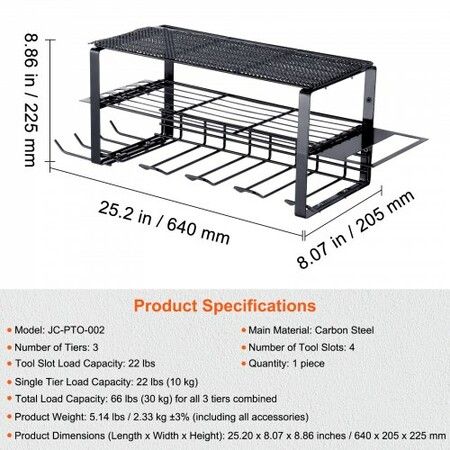 Power Tool Organizer 4 Slot 3 Layers Cordless Drill Holder Wall Mount Battery Charging Station Storage Rack Multi-Function Garage Organization Heavy Duty