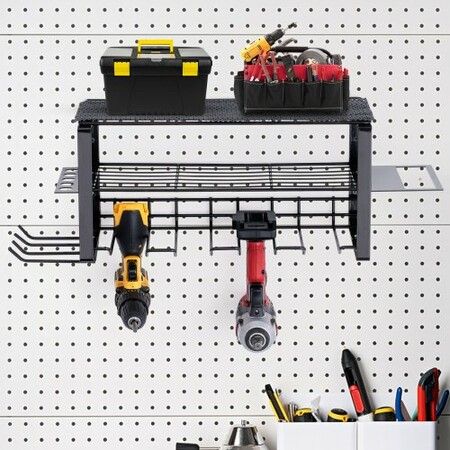 Power Tool Organizer 4 Slot 3 Layers Cordless Drill Holder Wall Mount Battery Charging Station Storage Rack Multi-Function Garage Organization Heavy Duty