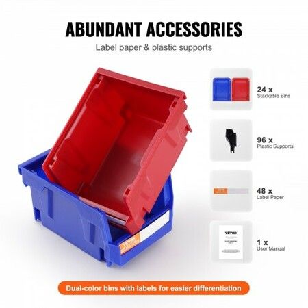 Plastic Storage Bin (137 mm x 105 mm x 78 mm) Hanging Stackable Storage Organizer Bin Blue/Red 24-Pack Heavy Duty Stacking Containers for Closet Kitchen