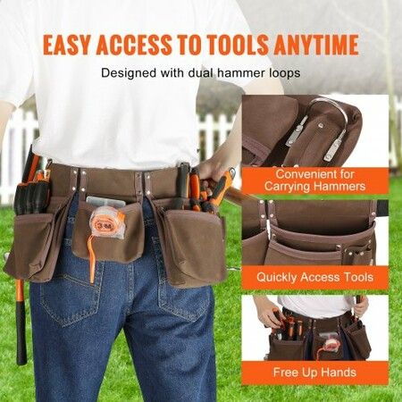 Tool Belt Carpenter Construction Tool Pouch 13 Pockets 73.6-137.2 cm Waist