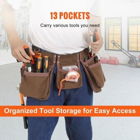 Tool Belt Carpenter Construction Tool Pouch 13 Pockets 73.6-137.2 cm Waist