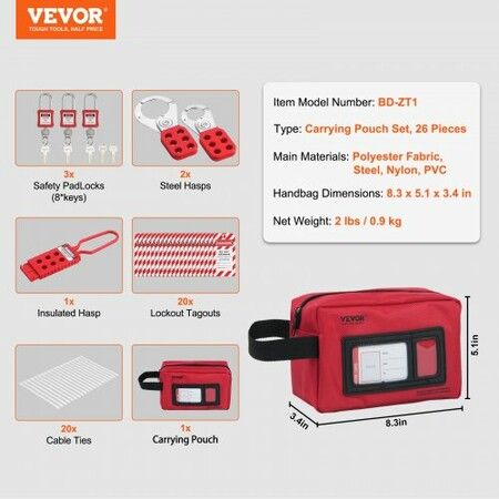 Electrical Lockout Tagout Kit 26 PCS Safety Loto Kit Includes Padlocks Hasps Tags Nylon Ties and Carrying Bag Lockout Tagout Safety Tools