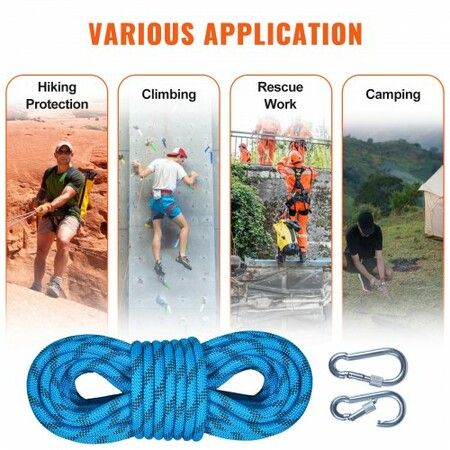 Static Climbing Rope 32 ft Outdoor Rock Climbing Rope 0.4'' /10mm 26KN