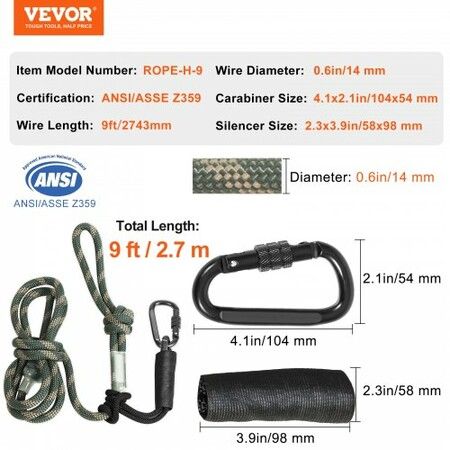 Tree Stand Safety Rope 9 ft/27.43m Treestand Lifeline Rope 0.6'' 30KN