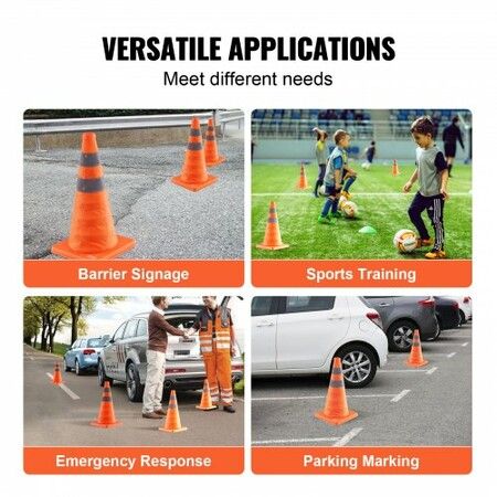 Safety Cones 2 Pack 18 inch Collapsible Traffic Cones Construction Cones with Reflective Collars Wide Base and A Storage Bag for Traffic Control Driving