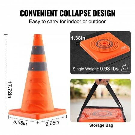 Safety Cones 4 Pack 18 inch Collapsible Traffic Cones Construction Cones with Reflective Collars Wide Base and A Storage Bag for Traffic Control Driving