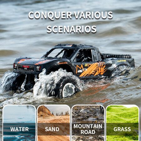 1:16 Amphibious Remote Control Car, 4WD Monster Truck Toys All Terrain, Rc Cars for Men Women，6 Up Year Old Boy or Girl Gifts, Christmas Toys, Orange