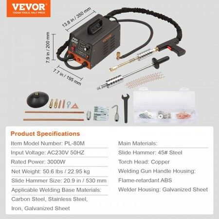 Stud Welder Dent Repair Kit 3KW Spot Welder Dent Puller with 6 Welding Modes Auto Body Spot Welding Dent Puller Machine & 16 Types of Welding Accessories