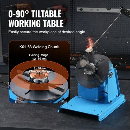 Rotary Welding Positioner 10KG 0-90 degree Welding Positioning Turntable Table w/ 8.1 Inch 3-Jaw Lathe Chuck 1-12 RPM 20W Portable Welder Positioning