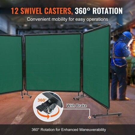 Welding Screen with Frame 3 Panel 6' x 6' Welding Curtain Screen 12 Wheels
