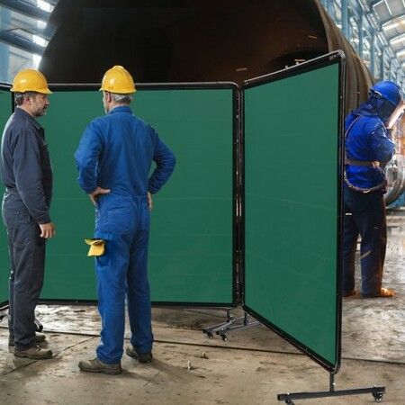 Welding Screen with Frame 3 Panel 6' x 6' Welding Curtain Screen 12 Wheels