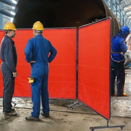 Welding Screen with Frame 3 Panel 6' x 6' Welding Curtain Screen 12 Wheels
