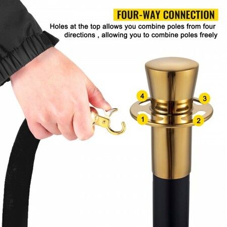 Crowd Control Stanchion Stanchion Set 6 Pieces Set w/ Black Velvet Rope