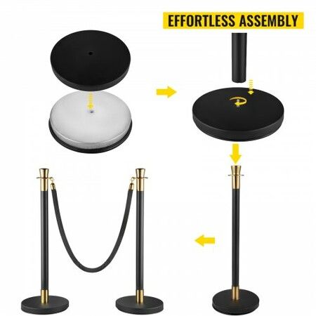 Crowd Control Stanchion Stanchion Set 6 Pieces Set w/ Black Velvet Rope