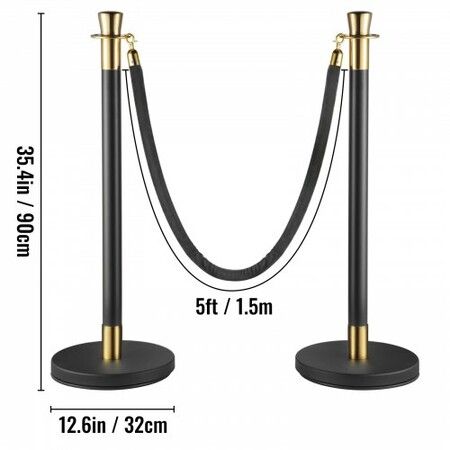 Crowd Control Stanchion Stanchion Set 6 Pieces Set w/ Black Velvet Rope