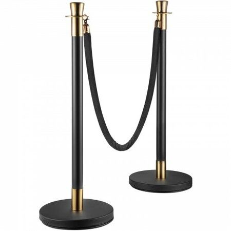 Crowd Control Stanchion Stanchion Set 6 Pieces Set w/ Black Velvet Rope