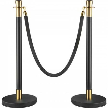 Crowd Control Stanchion Stanchion Set 6 Pieces Set w/ Black Velvet Rope