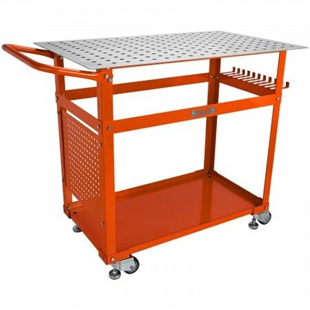 Welding Table 36'' x 24'' 600lbs Load Capacity Steel Welding Workbench Table on Wheels Portable Work Bench with Double-layer Storage Board