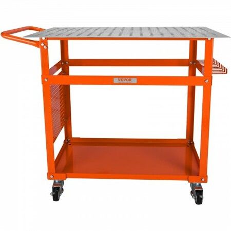 Welding Table 36'' x 24'' 600lbs Load Capacity Steel Welding Workbench Table on Wheels Portable Work Bench with Double-layer Storage Board