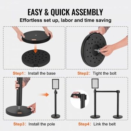 Crowd Control Stanchions 6-Pack Crowd Control Barriers Carbon Steel Baking Painted Stanchion Queue Post with Sign Holder & 3PCS 6.5FT Retractable Belt