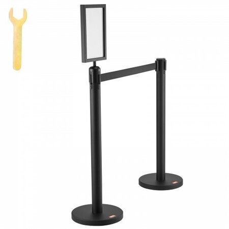 Crowd Control Stanchions 6-Pack Crowd Control Barriers Carbon Steel Baking Painted Stanchion Queue Post with Sign Holder & 3PCS 6.5FT Retractable Belt