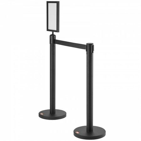 Crowd Control Stanchions 6-Pack Crowd Control Barriers Carbon Steel Baking Painted Stanchion Queue Post with Sign Holder & 3PCS 6.5FT Retractable Belt