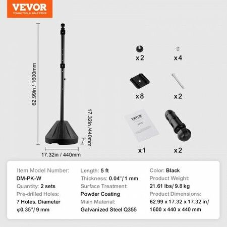 Cast Iron Sign Post 5 ft Portable U-Channel Sign Stand with Wheels Black