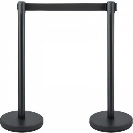 Crowd Control Stanchion Set of 6 Pieces Stanchion Set Stanchion Set with 6.6 ft/2 m Black Retractable Belt Black Crowd Control Barrier