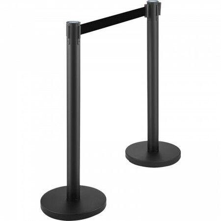 Crowd Control Stanchion Set of 6 Pieces Stanchion Set Stanchion Set with 6.6 ft/2 m Black Retractable Belt Black Crowd Control Barrier