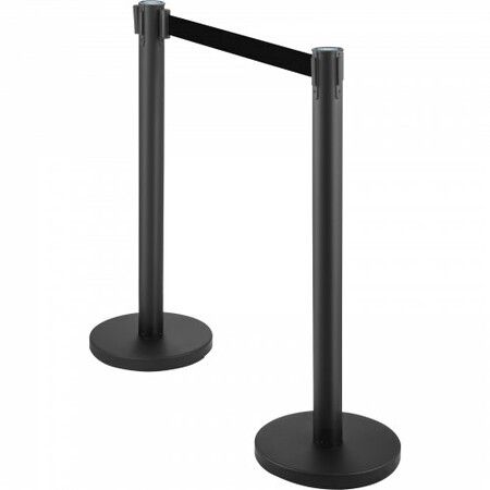 Crowd Control Stanchion Set of 6 Pieces Stanchion Set Stanchion Set with 6.6 ft/2 m Black Retractable Belt Black Crowd Control Barrier