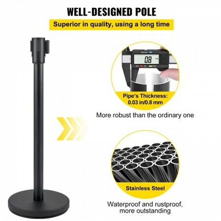 Crowd Control Stanchion Stanchion Set 6Pcs w/ 2 m Black Retractable Belt