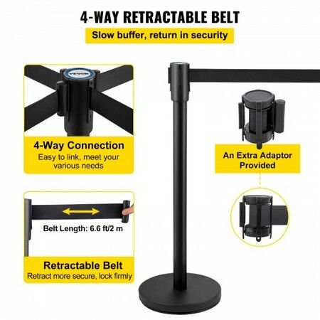 Crowd Control Stanchion Stanchion Set 6Pcs w/ 2 m Black Retractable Belt