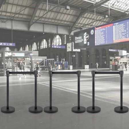 Crowd Control Stanchion Stanchion Set 6Pcs w/ 2 m Black Retractable Belt