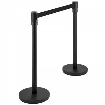 Crowd Control Stanchion Stanchion Set 6Pcs w/ 2 m Black Retractable Belt