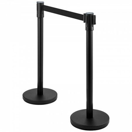 Crowd Control Stanchion Stanchion Set 6Pcs w/ 2 m Black Retractable Belt