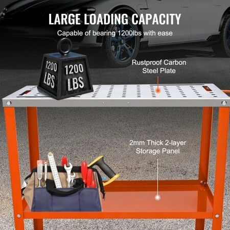 36" x 18" Welding Table 1200lbs Load Capacity Steel Welding Workbench Table on Wheels Portable Work Bench with Braking Lockable Casters 4 Tool Slots