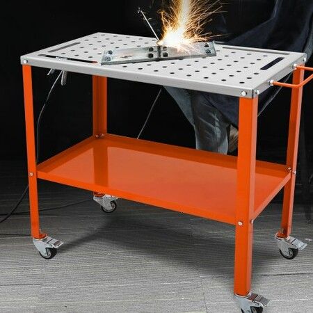36" x 18" Welding Table 1200lbs Load Capacity Steel Welding Workbench Table on Wheels Portable Work Bench with Braking Lockable Casters 4 Tool Slots