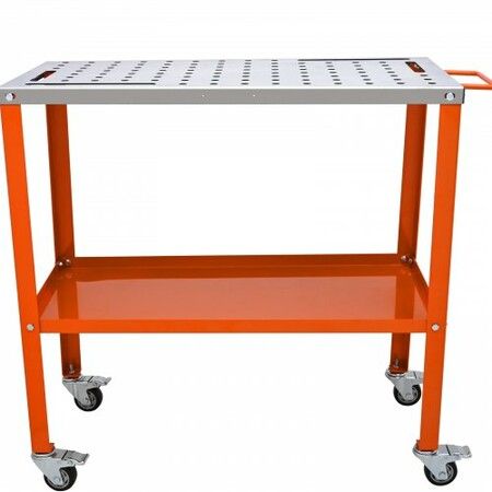 36" x 18" Welding Table 1200lbs Load Capacity Steel Welding Workbench Table on Wheels Portable Work Bench with Braking Lockable Casters 4 Tool Slots