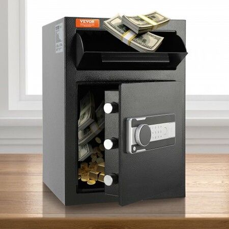 2.5 Cub Depository Safe Deposit Safe with Drop Slot Electronic Code Lock and 2 Emergency Keys 20.27''x13.97''x13.97'' Business Drop Slot Safe for Cash Mail