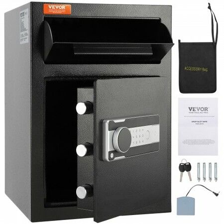 2.5 Cub Depository Safe Deposit Safe with Drop Slot Electronic Code Lock and 2 Emergency Keys 20.27''x13.97''x13.97'' Business Drop Slot Safe for Cash Mail