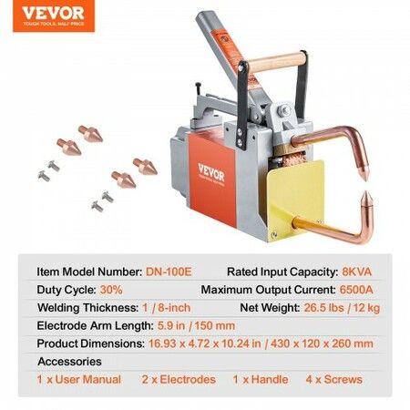 Portable Spot Welder 1/8-inch Thick Spot Welder Machine with 8KVA Input Capacity Handheld Welding Tip Gun Metal Sheet Spot Welding Machine