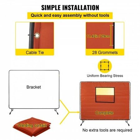 Welding Curtain 6' x 8' Welding Screen with Metal Frame & 4 Wheels Fireproof Fiberglass with Transparent Window for Workshop Industrial Site Red