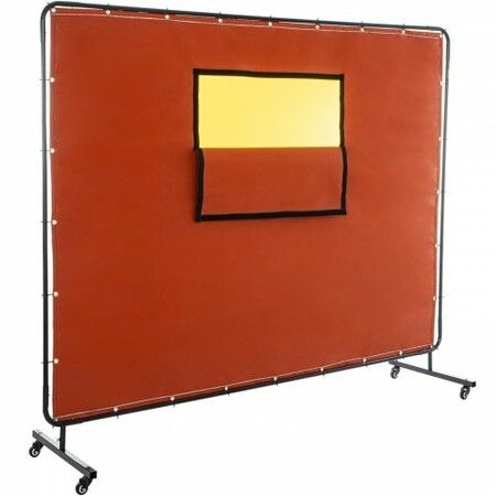 Welding Curtain 6' x 8' Welding Screen with Metal Frame & 4 Wheels Fireproof Fiberglass with Transparent Window for Workshop Industrial Site Red